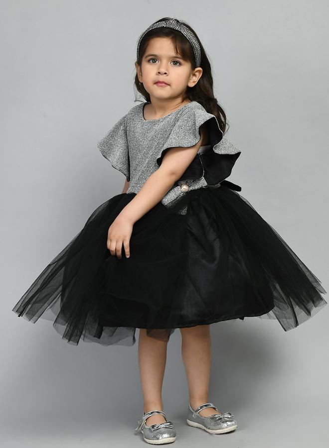 BELLA MODA Embellished Mesh Insert Ruffled Sleeve Knee-Length Dress - Image 4