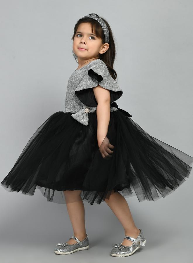 BELLA MODA Embellished Mesh Insert Ruffled Sleeve Knee-Length Dress - Image 5