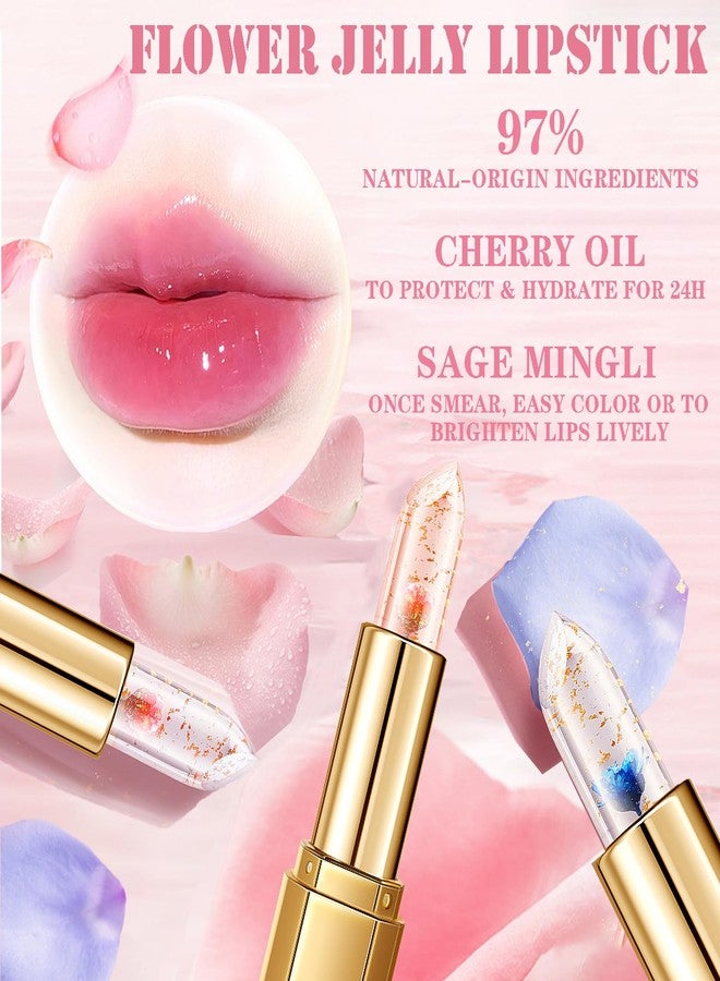 DENESTUP Pack of 3 Flower Jelly Lipstick Set Temperature Change Moisturizer Long Lasting Nutritious Balm Magic Color Change Lip Gloss - Image 2