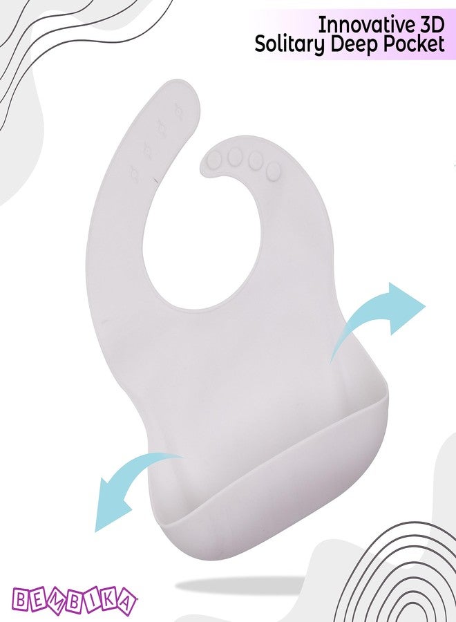 Bembika Baby Feeding Essential Baby Dinner Set Silicone Tableware Set for Baby Infant Training Eating Utensils � (Pack of 3)(White) - Image 4