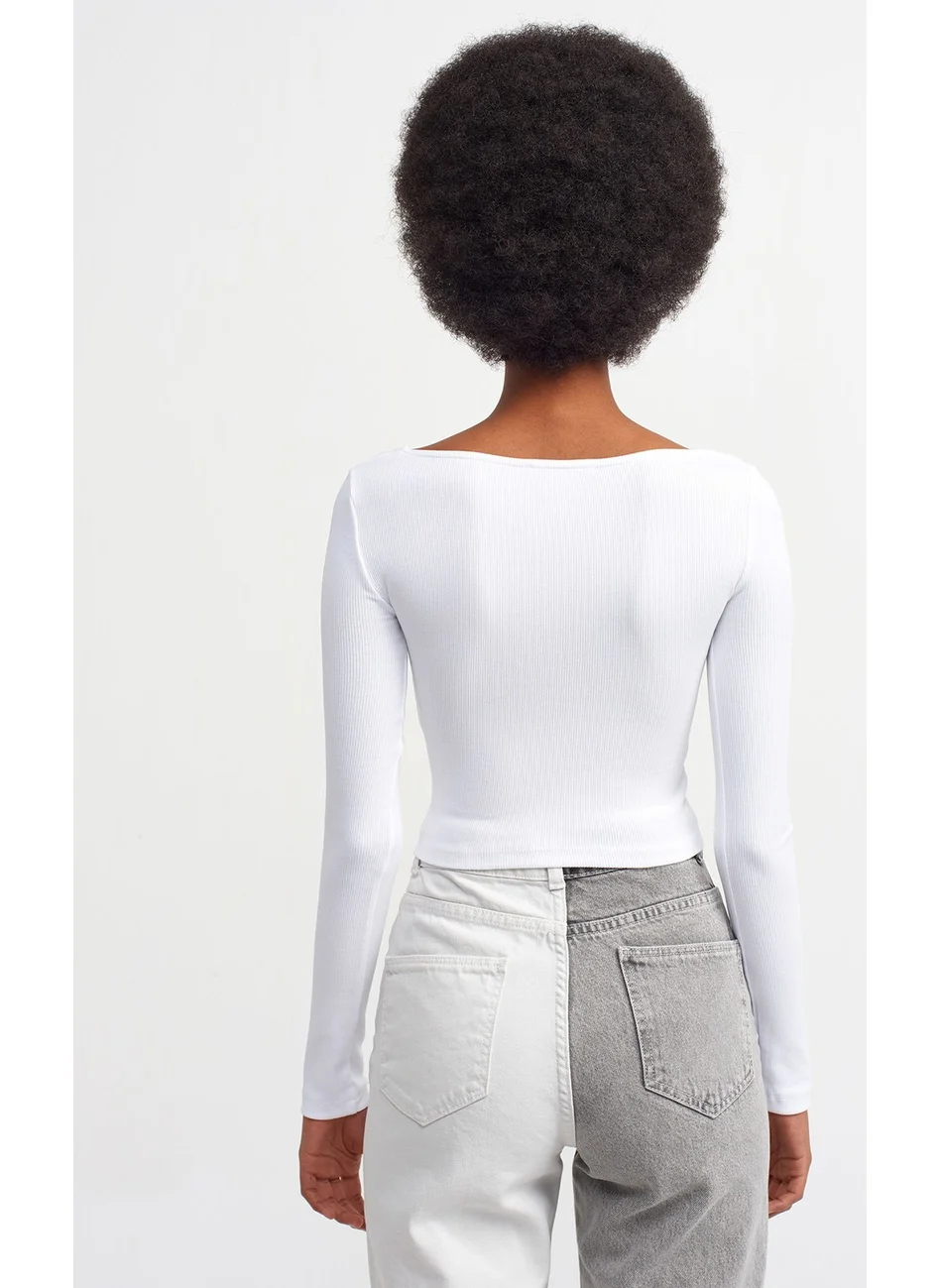 Dilvin 3700 Corded Long Sleeve Top-White