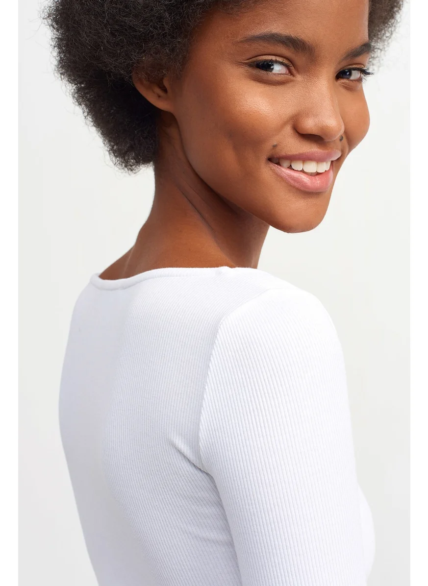 Dilvin 3700 Corded Long Sleeve Top-White