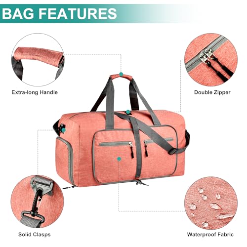 Dimayar 65L Travel Duffle Bag for Men Women - Foldable Duffel Bag with Shoes Compartment - Overnight Bags Waterproof & Tear Resistant(Orange) - Image 3