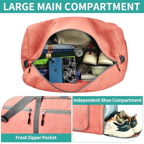 Dimayar 65L Travel Duffle Bag for Men Women - Foldable Duffel Bag with Shoes Compartment - Overnight Bags Waterproof & Tear Resistant(Orange) - Image 4