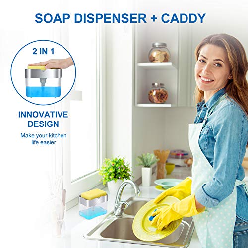 LIFEEZY New 2025 Version soap Dispenser with Added Features - Premium Quality Dish Soap Dispenser - Countertop Kitchen Soap Dispenser, Sink Dish Washing 13 Ounces (Sponge Included) - Image 2