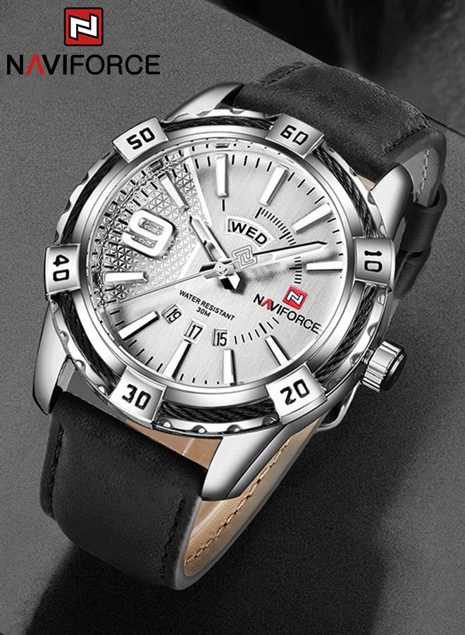 نافيفورس ساعات رجالية رياضية وعصرية وعسكرية، ساعة يد كوارتز مزودة بتقويم، ساعة يد رجالية أنيقة مقاومة للماء، مصنوعة من الجلد، ساعة رجالية NF9117L - Image 1