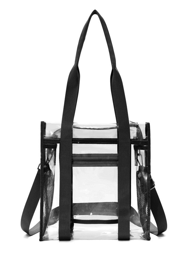 Didida Stadium Approved Clear Bag - Clear Tote Bag For Women Men with Zipper Pocket, Thick PVC Transparent Tote Bag for Concerts Sporting Events Airport Security, Adjustable Shoulder Strap, Black - Image 1