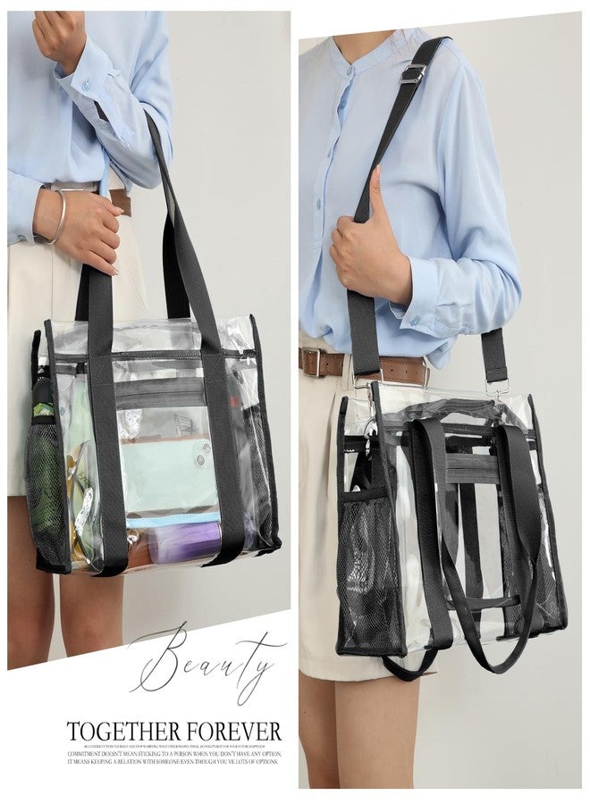 Didida Stadium Approved Clear Bag - Clear Tote Bag For Women Men with Zipper Pocket, Thick PVC Transparent Tote Bag for Concerts Sporting Events Airport Security, Adjustable Shoulder Strap, Black - Image 2