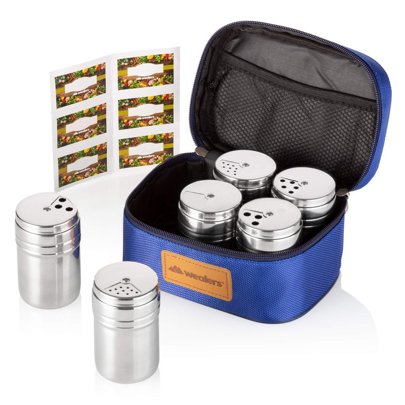 Wealers Wealers 6 Piece Stainless Steel Spice Shaker Jars Salt and Pepper Holder BBQ Spice Herbs 3 Size Cover with Bag for East Travel, Great for Home or Outdoor Use,  - Image 2