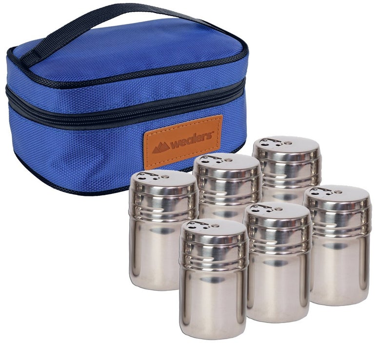 Wealers Wealers 6 Piece Stainless Steel Spice Shaker Jars Salt and Pepper Holder BBQ Spice Herbs 3 Size Cover with Bag for East Travel, Great for Home or Outdoor Use,  - Image 1