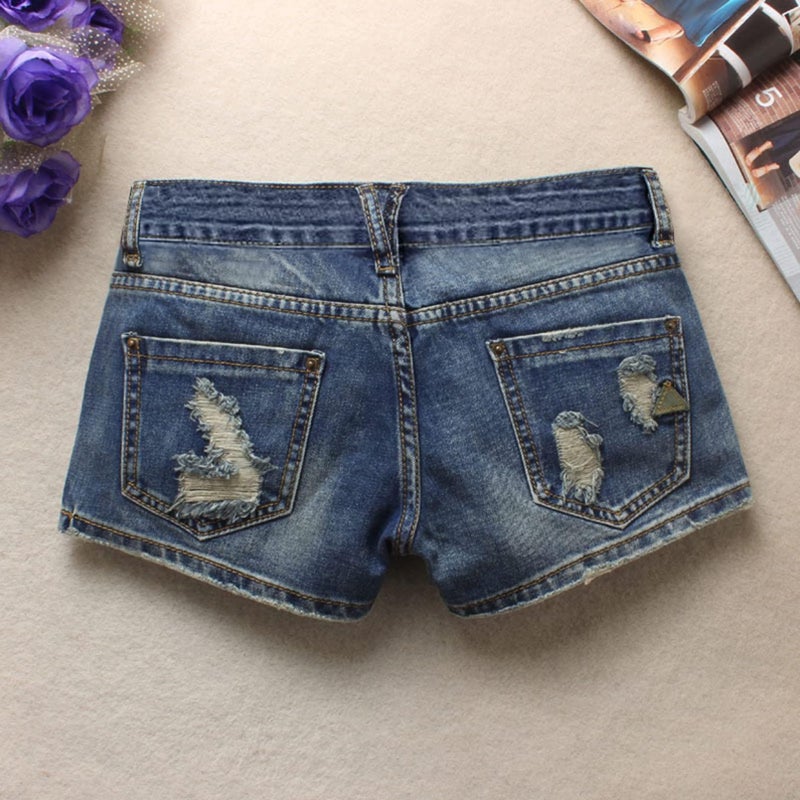 Fensajomon Women's Low Rise Summer Ripped Distressed Frayed Denim Shorts Sexy Jean Light Blue L - Image 2