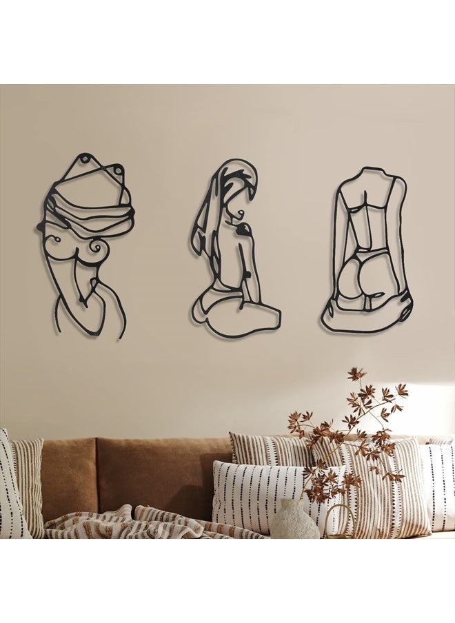 Photect - 3 Pieces Metal Wall Art Decor Minimalist Abstract Woman Wall Art Modern Line Drawing Wall Art Decor Metal Female Single Line Wall Home Hanging for Bedroom Kitchen Bathroom Living Room (Black, Lively) - Image 1
