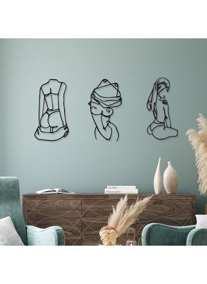 Photect - 3 Pieces Metal Wall Art Decor Minimalist Abstract Woman Wall Art Modern Line Drawing Wall Art Decor Metal Female Single Line Wall Home Hanging for Bedroom Kitchen Bathroom Living Room (Black, Lively) - Image 1