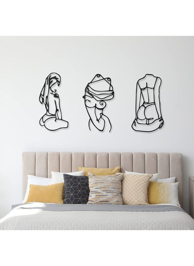 Photect - 3 Pieces Metal Wall Art Decor Minimalist Abstract Woman Wall Art Modern Line Drawing Wall Art Decor Metal Female Single Line Wall Home Hanging for Bedroom Kitchen Bathroom Living Room (Black, Lively) - Image 1
