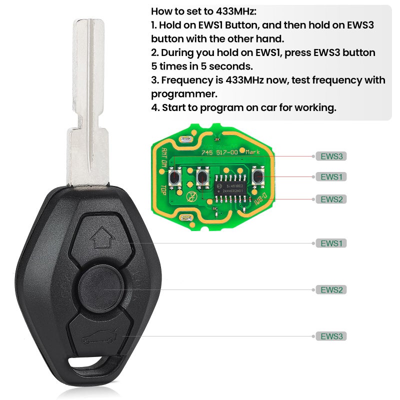 Beefunny EWS Remote Key 3 Button 315MHZ/433MHZ ID44 HU58 for BMW 3,5,7 Series 325 330 318 525 530 540 E38 E39 E46 M5 X3 X5 E65 (1) - Image 2