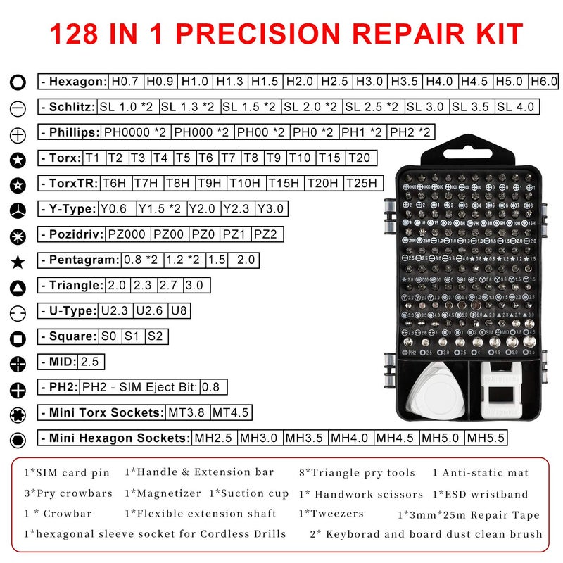 ZinonMax Precision Screwdriver Set, Electronics Repair Tool Kit with Anti Static Mat, ESD Wristband,Fast Home Multi-types Drivers for Phone, Computer, Laptop (Black) - Image 3