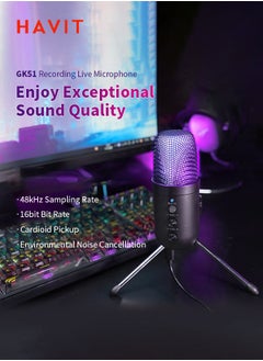 havit Gaming Microphone with Tripod Stand, Super Cardioid Pickup Pattern, USB Plug and Play, Suitable for Games, Podcasts, Studios  - Image 2