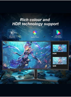 HILUKE 34 inch 3440 x 1440 Gaming Monitor,165Hz,1500R PC Screen,Curved Computer Screen with FreeSync,Support Wallmount 75x75mm  - Image 5