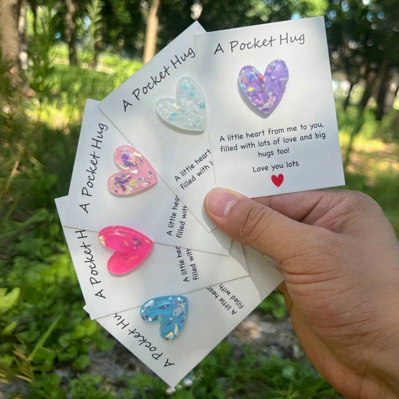 Diy Heart-Shaped Pocket Hug Greeting Card Mini Resin Gift Pun Card With Text Accessories Jewelry - Image 2