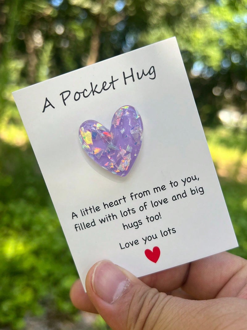 Diy Heart-Shaped Pocket Hug Greeting Card Mini Resin Gift Pun Card With Text Accessories Jewelry - Image 1