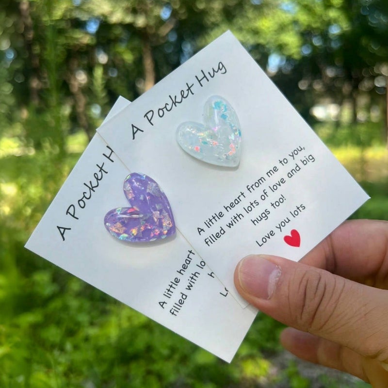 Diy Heart-Shaped Pocket Hug Greeting Card Mini Resin Gift Pun Card With Text Accessories Jewelry - Image 4