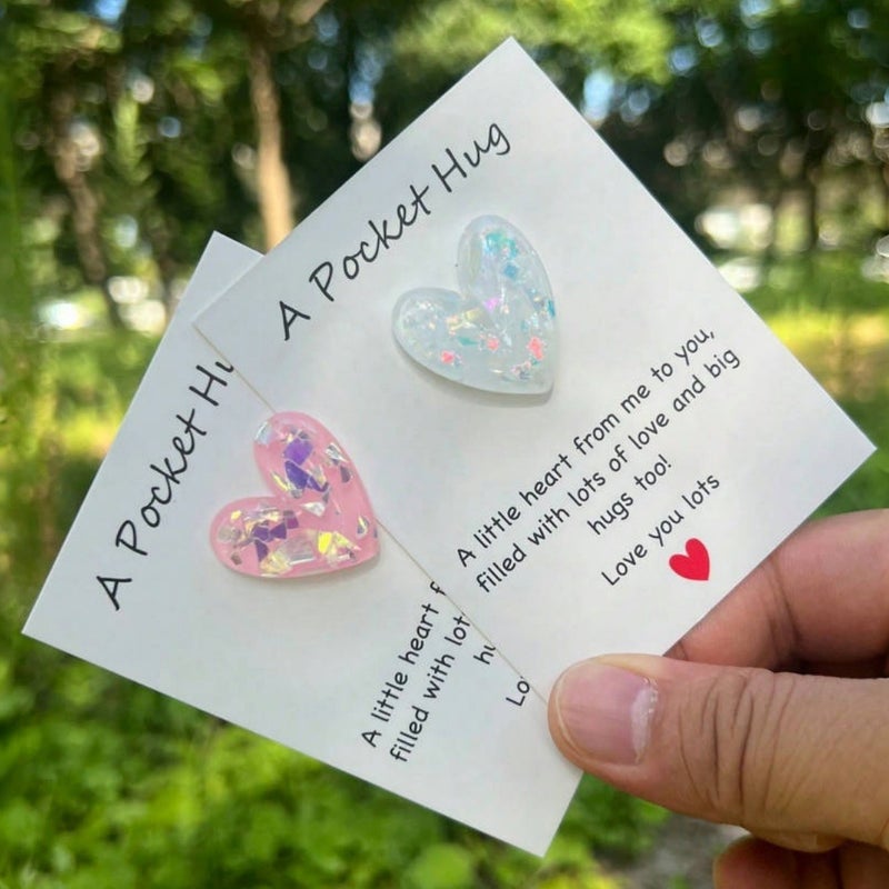 Diy Heart-Shaped Pocket Hug Greeting Card Mini Resin Gift Pun Card With Text Accessories Jewelry - Image 5