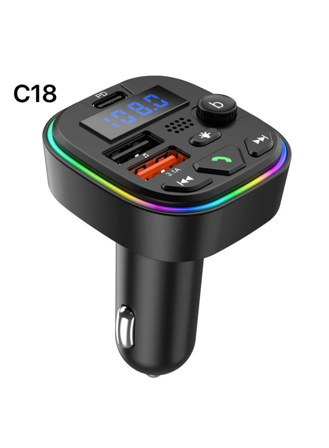 Loquat C18 Bluetooth MP3 Car Charger USB/3A/typec/TF/colorful Lights-Memory Capacity:None - Image 1