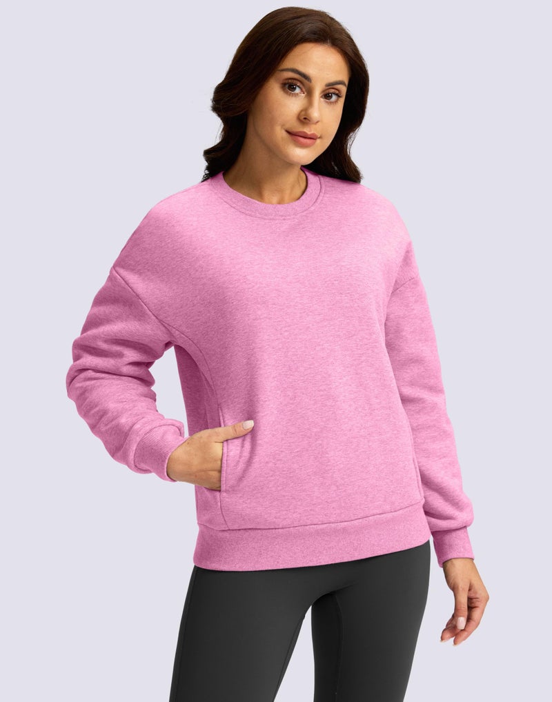 SANTINY Women's Fleece Sherpa Lined Sweatshirt Warm Winter Pullover Sweaters Cozy Thick Crewneck Sweatshirts with Pockets (Pink Heather_L) - Image 3