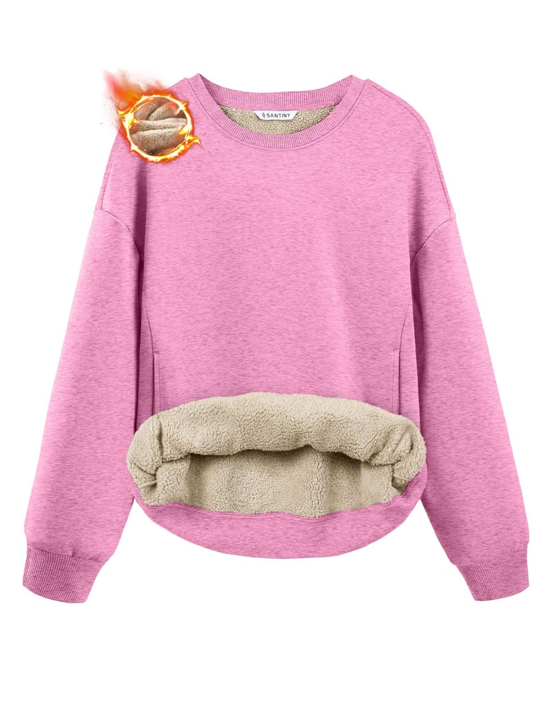 SANTINY Women's Fleece Sherpa Lined Sweatshirt Warm Winter Pullover Sweaters Cozy Thick Crewneck Sweatshirts with Pockets (Pink Heather_L) - Image 1