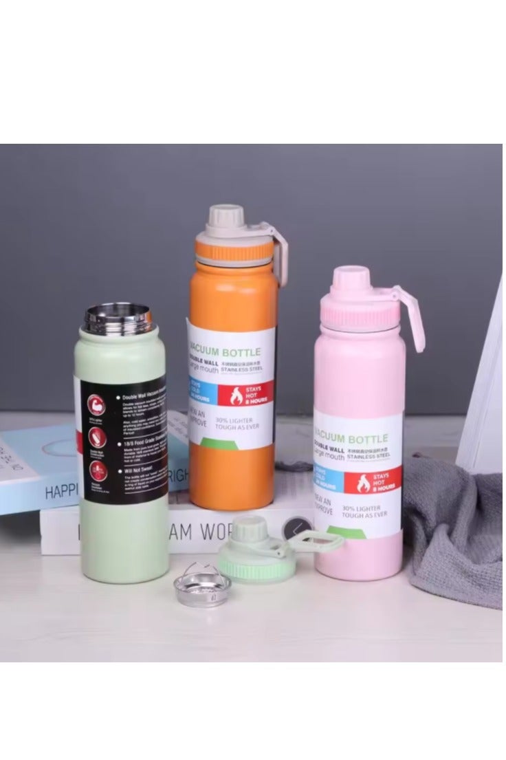 زجاجة مياه استانلس  - سعه 800 مل - بوتل مياه مع غطاء محمول، ترمس معدني معزول بالتفريغ، مصنوع من الفولاذ المقاوم للصدأ | قارورة متعدد الالوان - Image 4