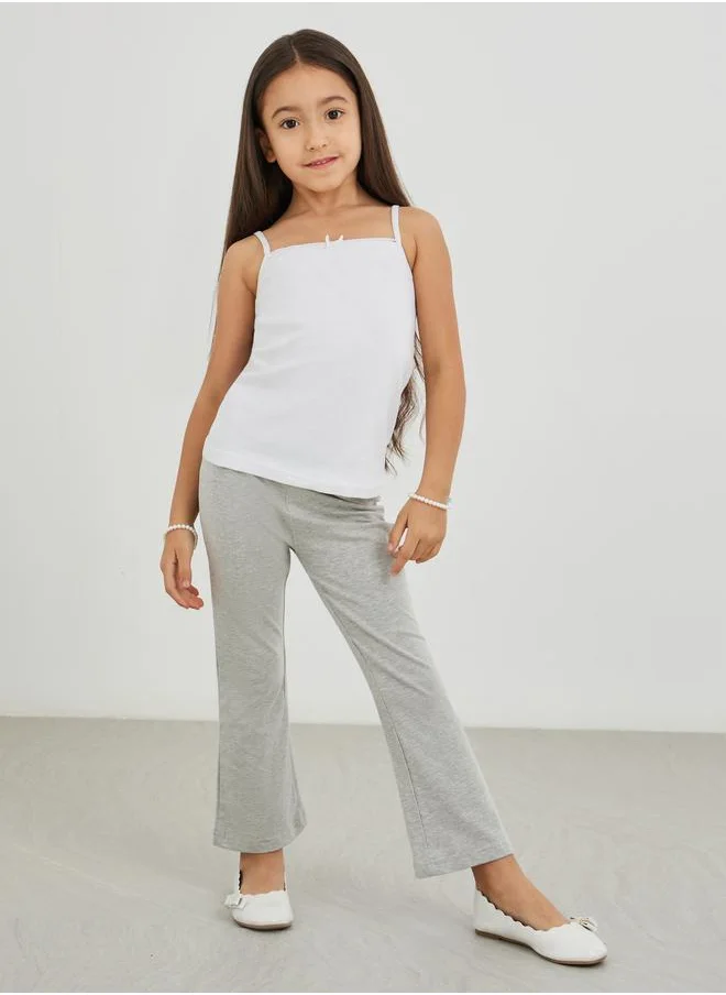 Styli Styli Girls Grey Solid Elasticated Waistband Flared Leggings