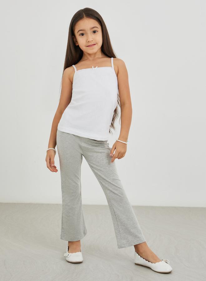 Styli Styli Girls Grey Solid Elasticated Waistband Flared Leggings - Image 2