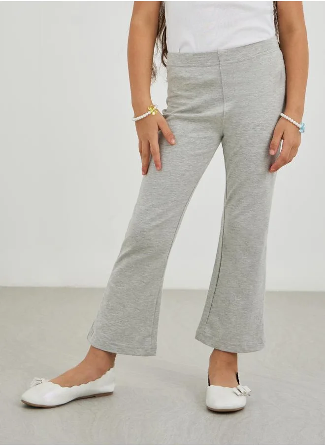 Styli Styli Girls Grey Solid Elasticated Waistband Flared Leggings