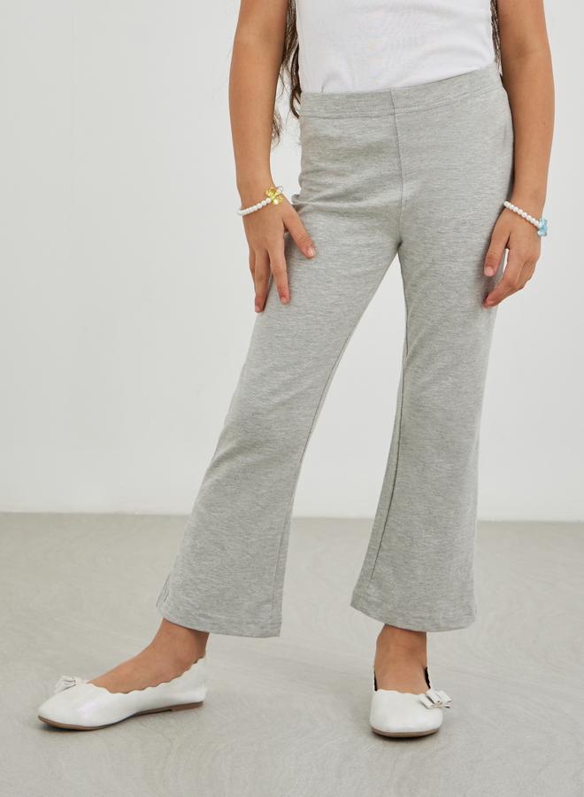 Styli Styli Girls Grey Solid Elasticated Waistband Flared Leggings - Image 1