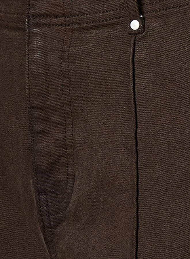 Splash FAV BROWN Denim Wide Leg Buttoned Waist Pants for Women | Best Price UAE