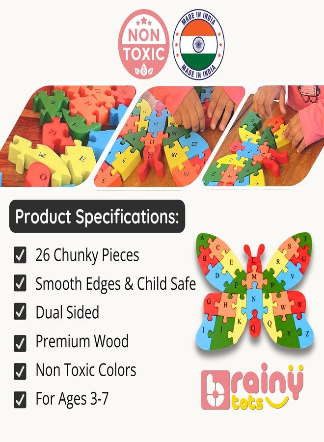 Brainytots Alphabet Wooden Puzzle for Kids 3–6 Years Jumbo ABC & 1–26 Number Learning Board | Montessori Educational Toy with Chunky Wooden Pieces for Fine Motor Skills & Early Learning (Puppy) - Image 3