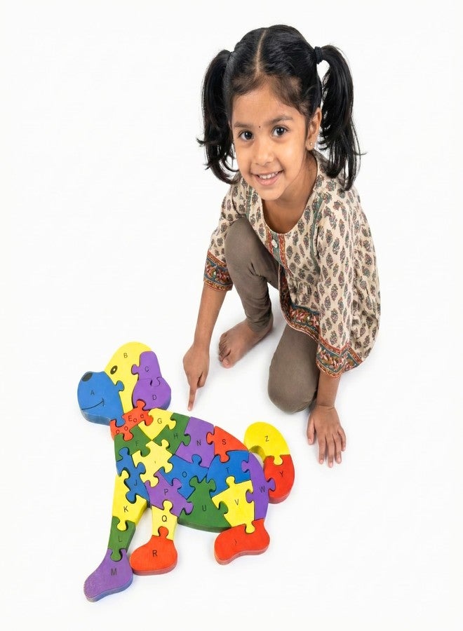 Brainytots Alphabet Wooden Puzzle for Kids 3–6 Years Jumbo ABC & 1–26 Number Learning Board | Montessori Educational Toy with Chunky Wooden Pieces for Fine Motor Skills & Early Learning (Puppy) - Image 1