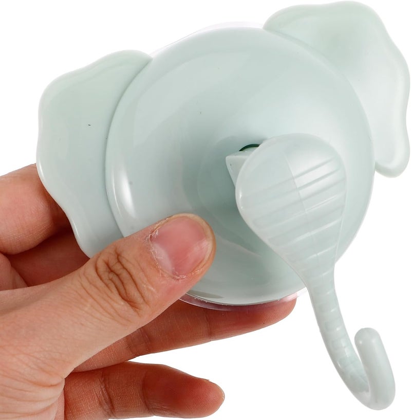 خطاف عملي بمصاصة قوية، مصنوع من البلاستيك الأخضر، مناسب للجدران الزجاجية والحمامات والمطابخ، لتنظيم الأغراض دون التسبب في أي ضرر، تصميم فيل كرتوني، 1 قطعة - Image 3