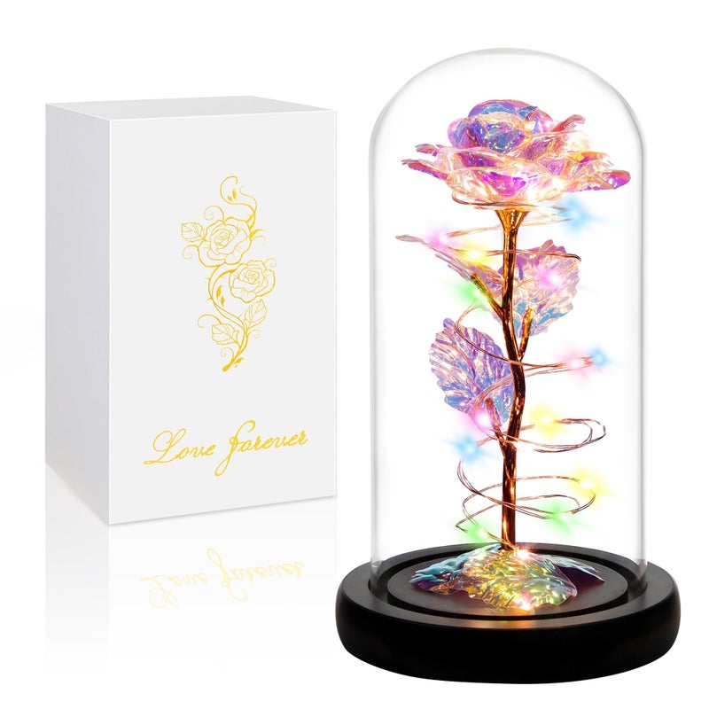 Childom Birthday Gifts for WomenFlowers for Delivery PrimeColorful Rainbow Rose in A Glass Dome with Colorful LightChristmas Rose Gifts for Her Mom Women Wife Girl Grandma on Anniversary Valentines