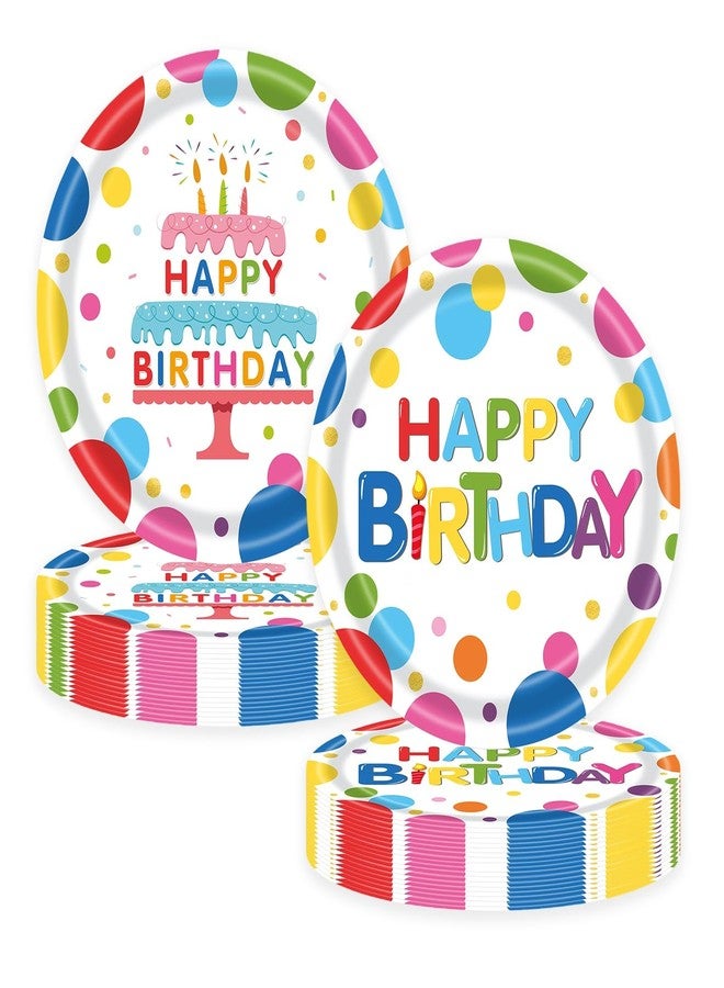 LYFREE 50PCS Happy Birthday Paper Plates Party Supplies 7 inch Disposable Cake Dessert Plates Tableware Set for Boys Girls Birthday Gathering Picnic Party Decorations - Image 1