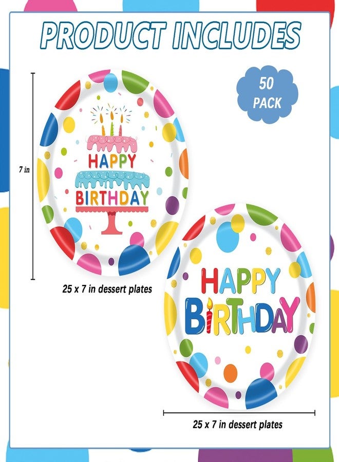 LYFREE 50PCS Happy Birthday Paper Plates Party Supplies 7 inch Disposable Cake Dessert Plates Tableware Set for Boys Girls Birthday Gathering Picnic Party Decorations - Image 2