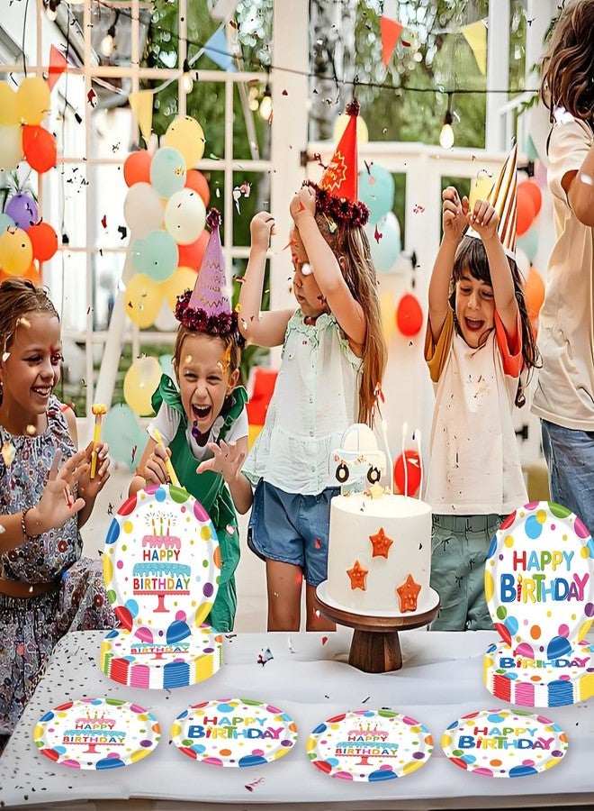 LYFREE 50PCS Happy Birthday Paper Plates Party Supplies 7 inch Disposable Cake Dessert Plates Tableware Set for Boys Girls Birthday Gathering Picnic Party Decorations - Image 5