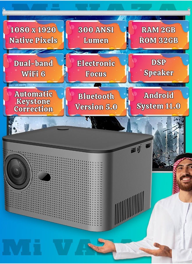 Mi VAZA Portable Projector - Support 4K - Support 150 Inches - Smart Projector with 5G Dual-band Wifi and Bluetooth 5.0 - Mobile Home Theater - Compatible With Android/iOS/Windows/TV Stick/HDMI/USB 