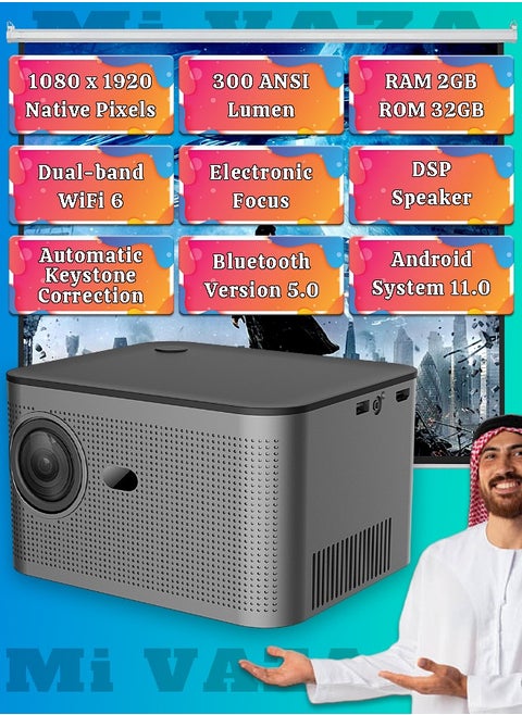 Portable Projector - Support 4K - Support 150 Inches - Smart Projector with 5G Dual-band Wifi and Bluetooth 5.0 - Mobile Home Theater - Compatible With Android/iOS/Windows/TV Stick/HDMI/USB