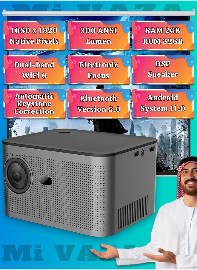 مي فازا - جهاز عرض محمول - يدعم 4K - يدعم 150 بوصة - جهاز عرض ذكي مع واي فاي ثنائي النطاق 5G وبلوتوث 5.0 - مسرح منزلي متنقل - متوافق مع Android / iOS / Windows / TV Stick / HDMI / USB - Image 1