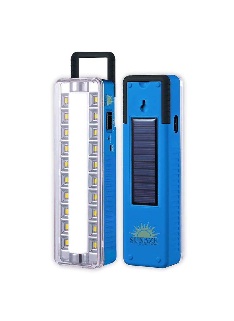 Sunaze - Sunaze Solar Rechargeable Emergency Floor Lantern Lamp Light with Dual Mode 20 SMD LED 20 Watt Tube Blue - Image 1