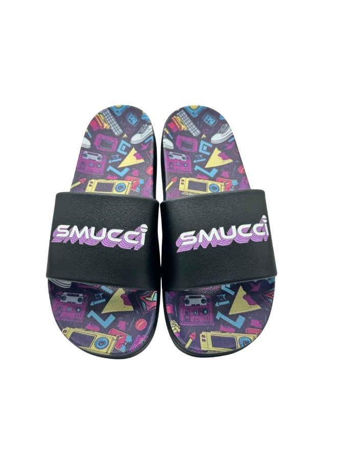سموتشي صندل سموتشي بتصميم كلاسيكي، نعل داخلي مبطن ومريح، أسود بطبعة متعددة الألوان، مقاس الاتحاد الأوروبي 42-43 - Image 2