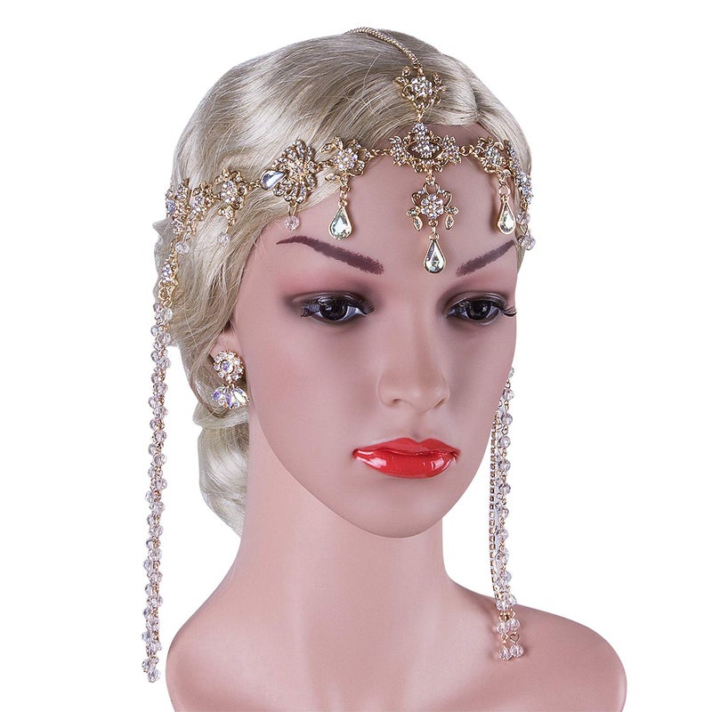 Vijiv 1920s Flapper Headpiece + Earrings Crystal Rhinestone Head Pieces Roaring 20s Great Gatsby Accessories Wedding Party - Image 4