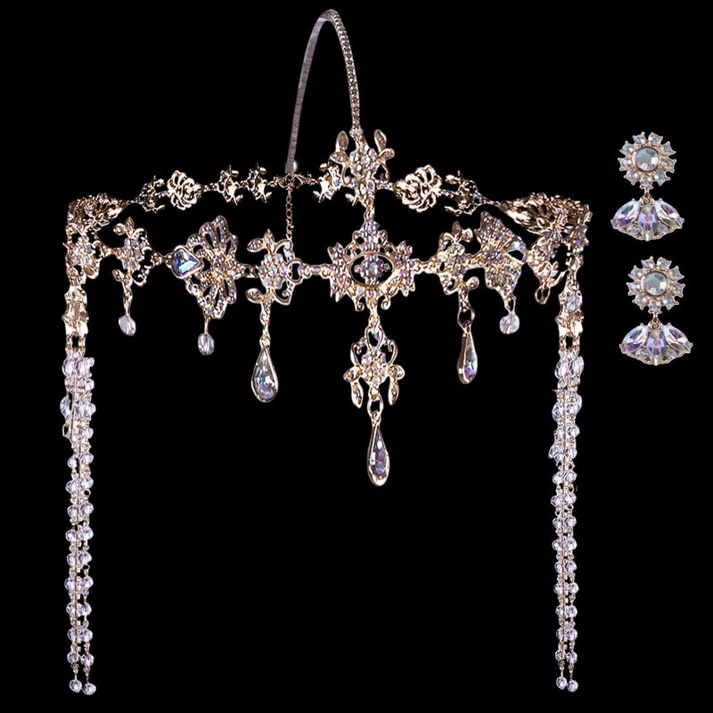 Vijiv 1920s Flapper Headpiece + Earrings Crystal Rhinestone Head Pieces Roaring 20s Great Gatsby Accessories Wedding Party - Image 2