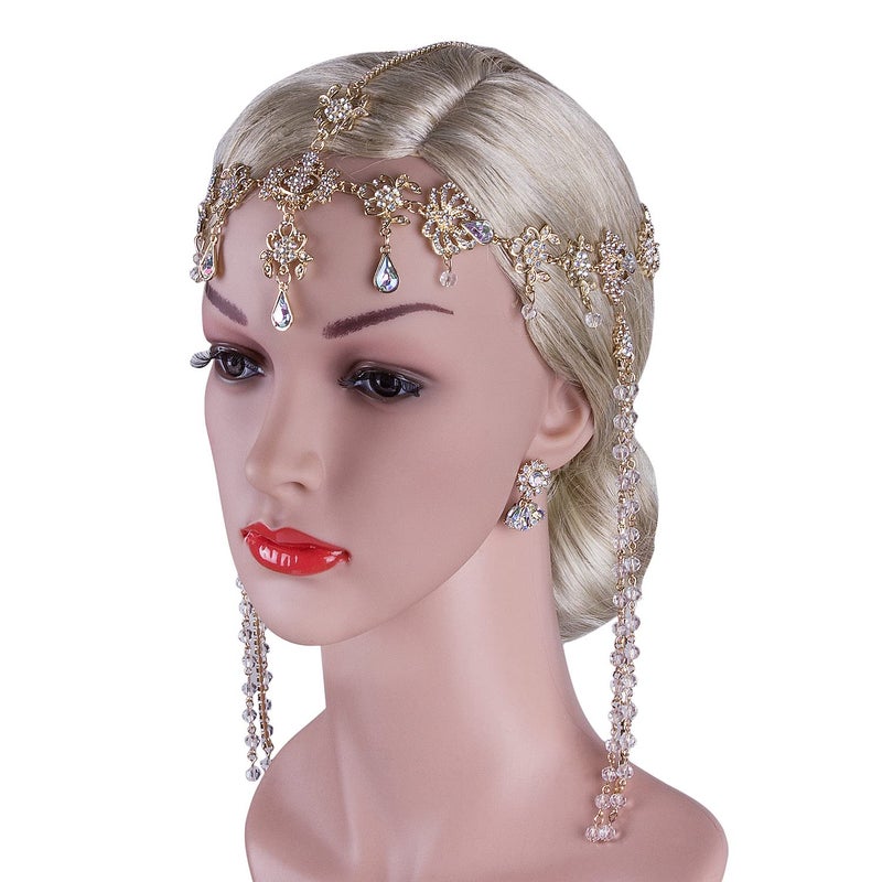 Vijiv 1920s Flapper Headpiece + Earrings Crystal Rhinestone Head Pieces Roaring 20s Great Gatsby Accessories Wedding Party - Image 5